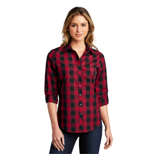 ladies red black check shirt